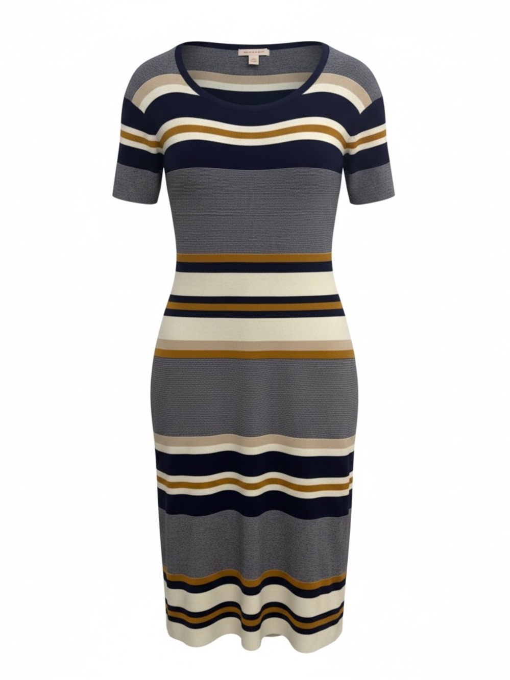 Brooks Brothers Striped Midi Dress in Navy, Cream, Tan, Gold